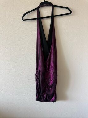 Metallic Plum Halter Mini Dress - Women